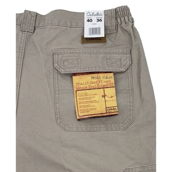 NEW Cabelas Men's Trailhiker II‎ Pants 40x36 Khaki Tan Cargo Outdoor Hiking NWT - Picture 11 of 14